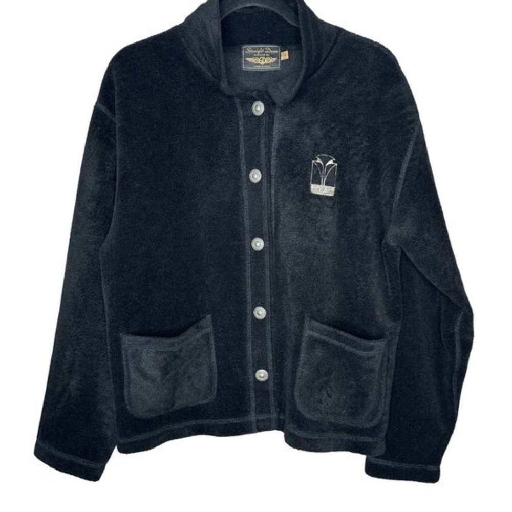 Women's Straight Down Button Front Long Sleeve BlackWolf Run Golf Sweater Size L